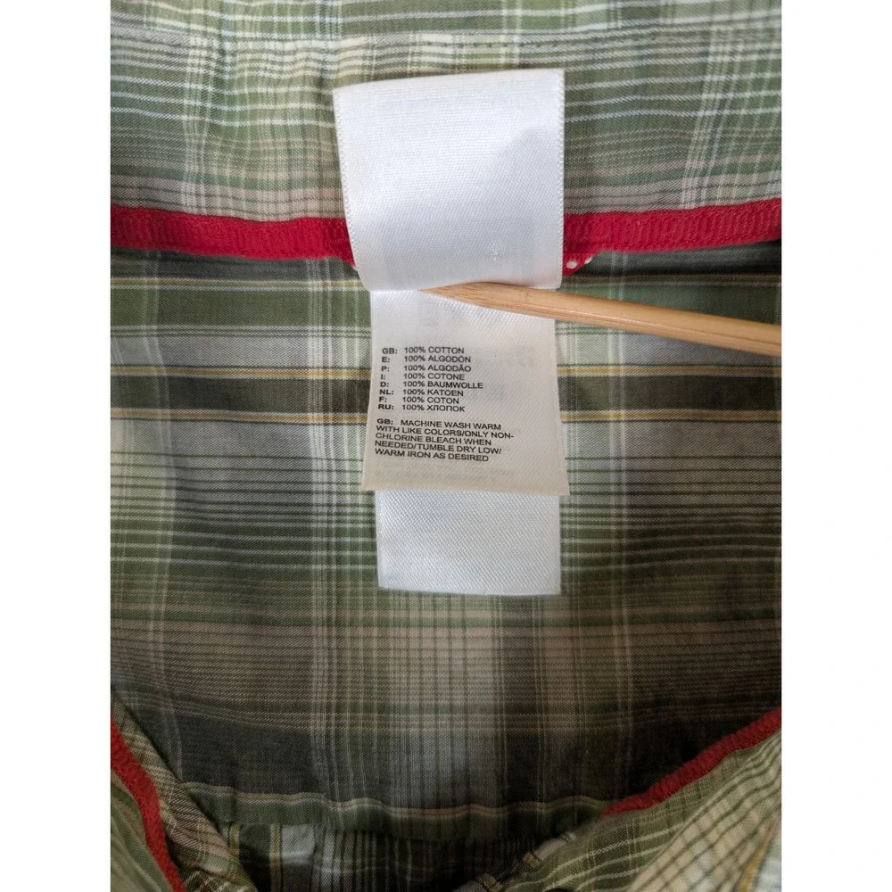 The North Face Mens XL Green‎ Plaid Snap Front Short Sleeve Cotton Shirt 2442